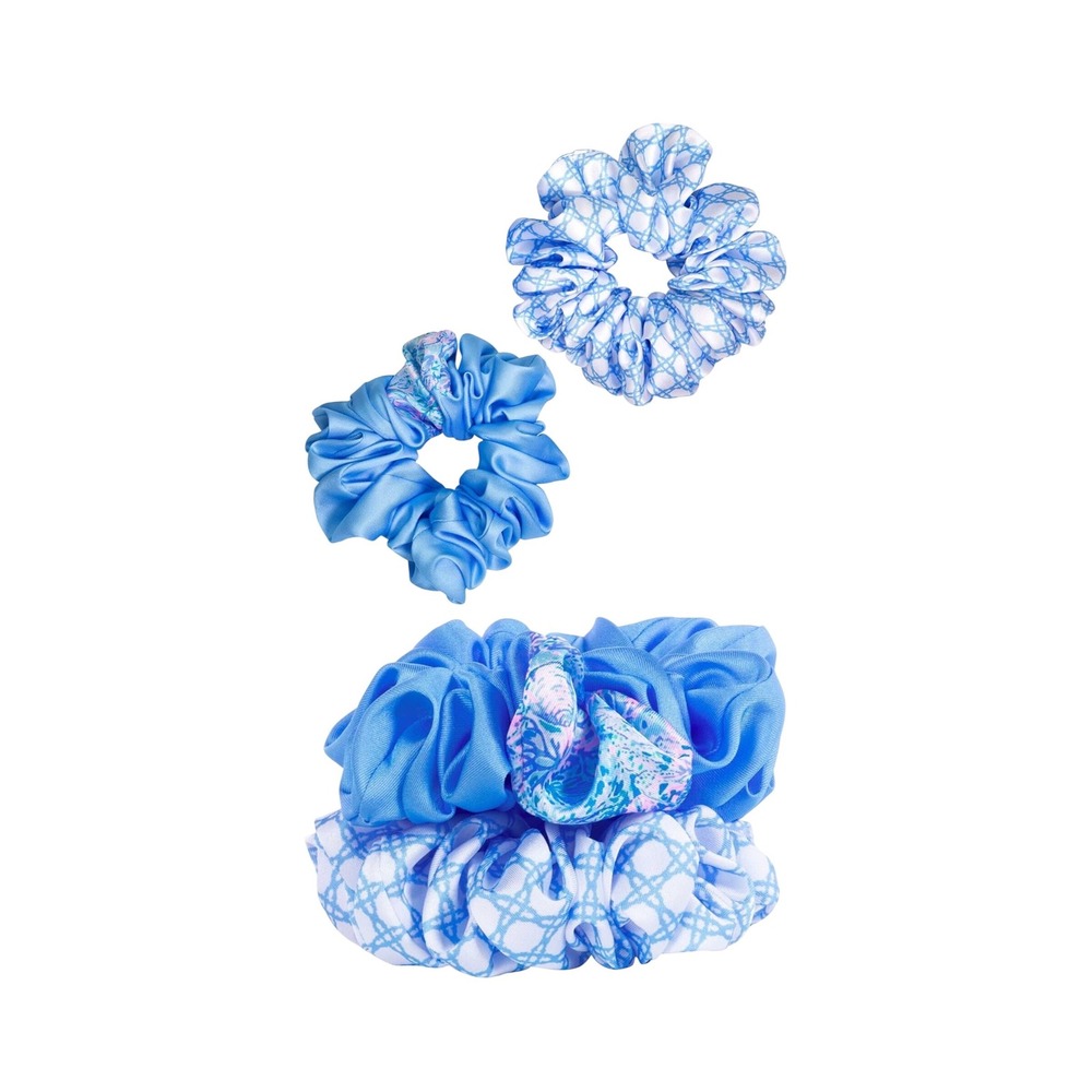 Lilly Pulitzer Large Scrunchie Set Soleil It On Me Frenchie Blue 2 Pack NWT - Picture 2 of 4